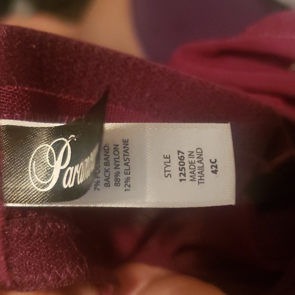 New Paramour size 42C red wine color bra pretty metallic lace underwire - Picture 4 of 6